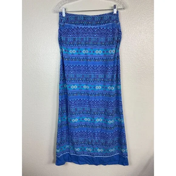Kuhl Maxi Skirt size XS Blue Geometric Boho Festival Pull on Jersey Hippie - Picture 13 of 14